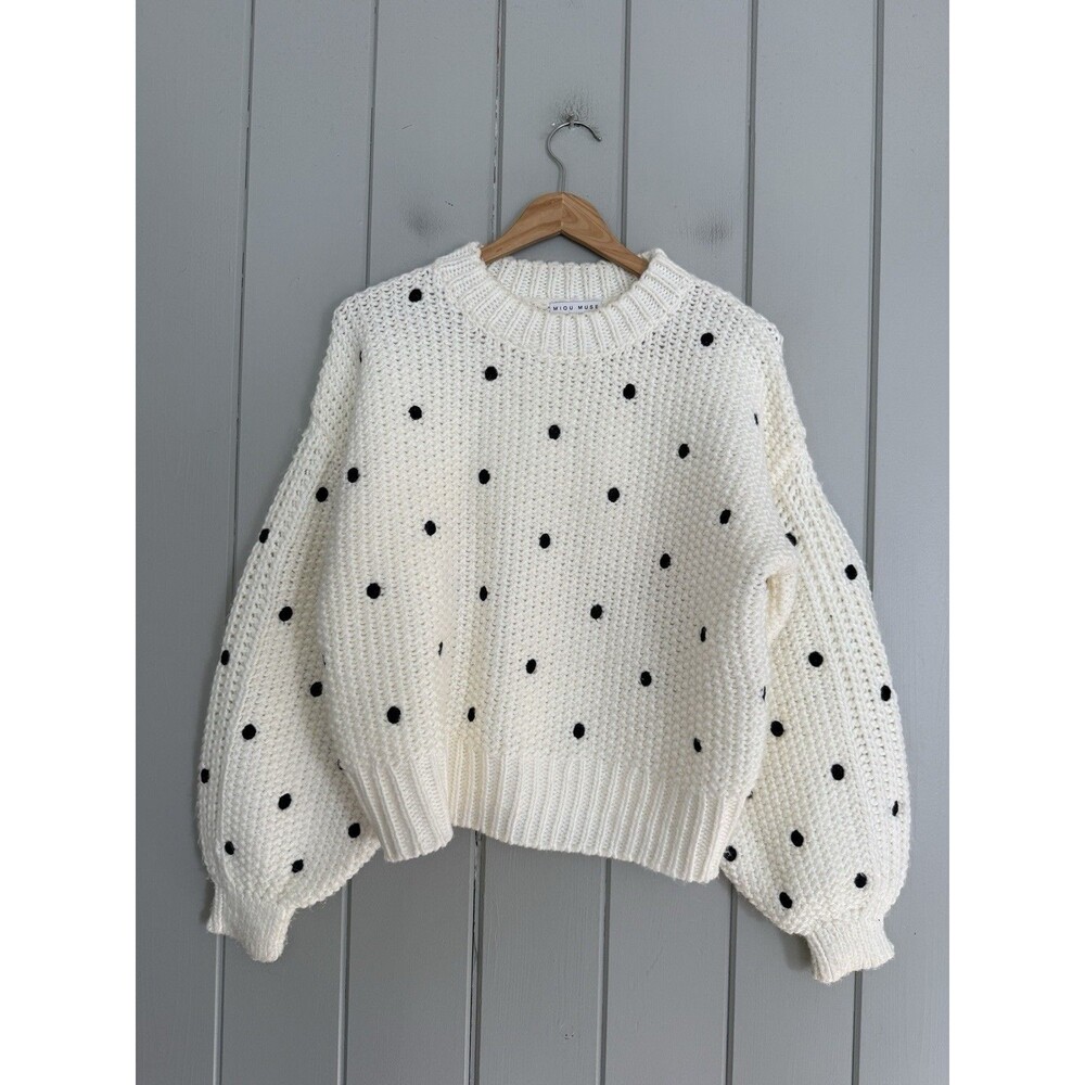 Miou Muse Sweater S Small Chunky Knit Ivory Black Polka Dot Acrylic
